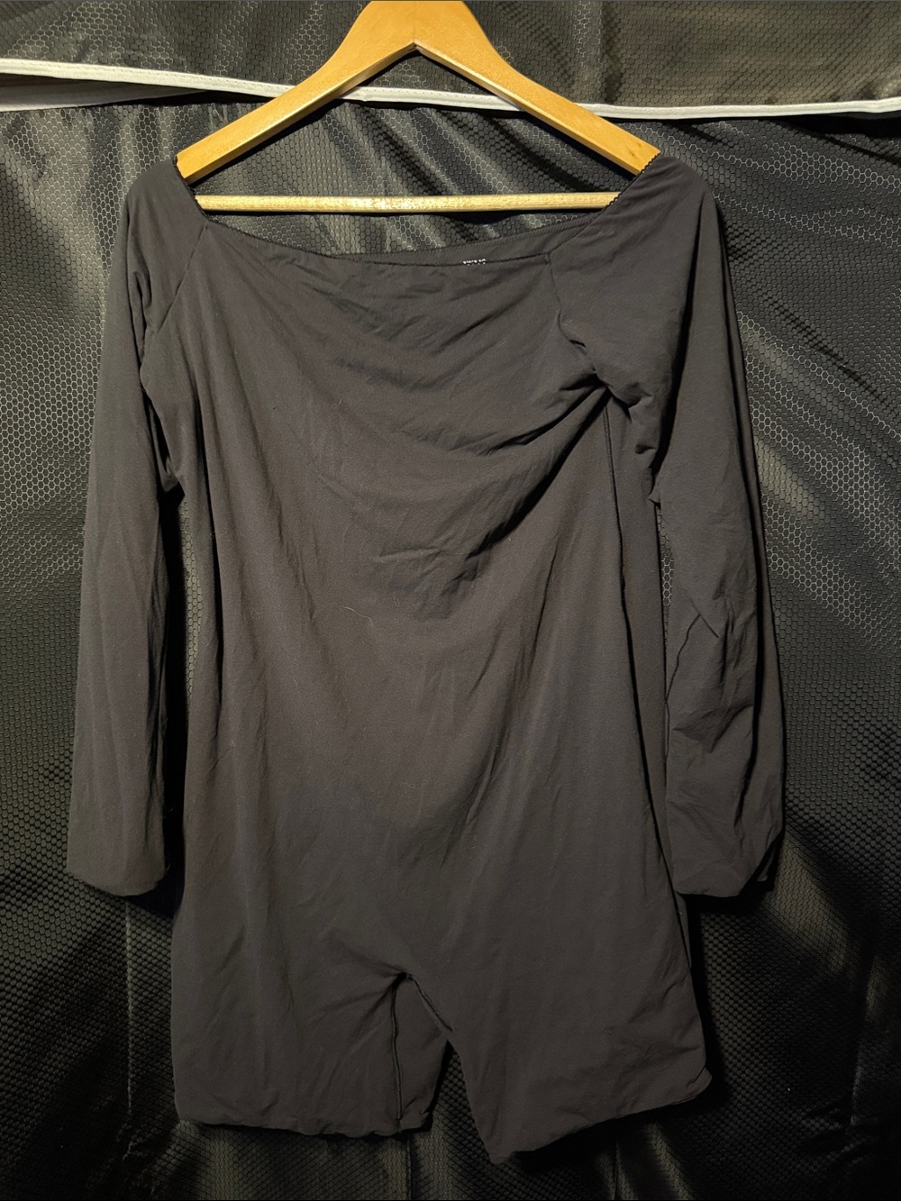 SKIMS Black Off-Shoulder Long-Sleeve Romper